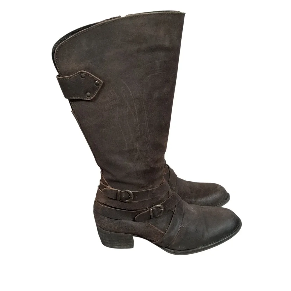 BORN Moanna Brown Suede Leather Tall Riding Boots with Buckle Women's 11 Western